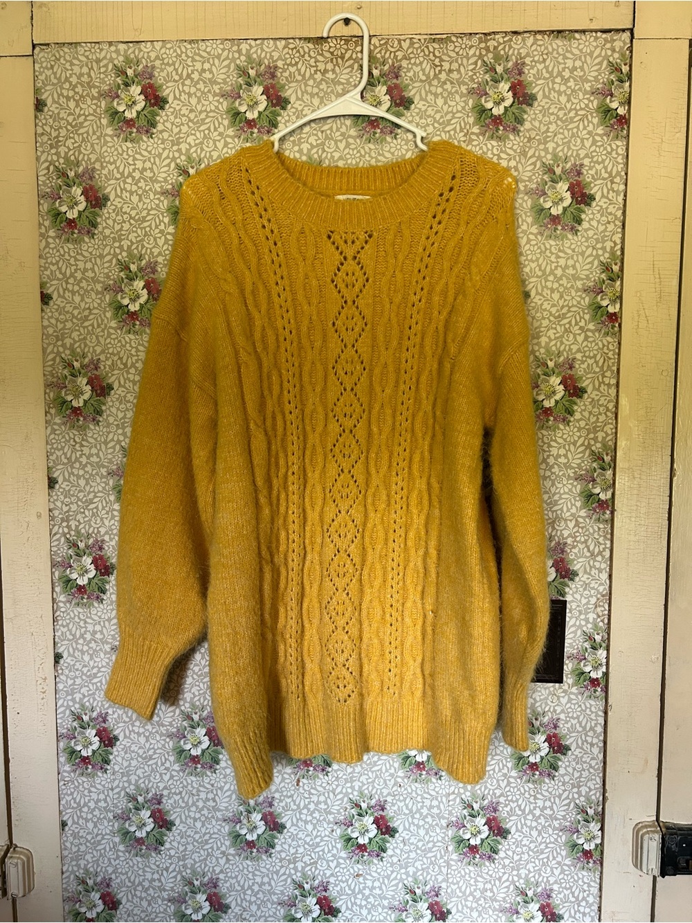 Umgee Mustard Yellow Cable Knit Crewneck Sweater